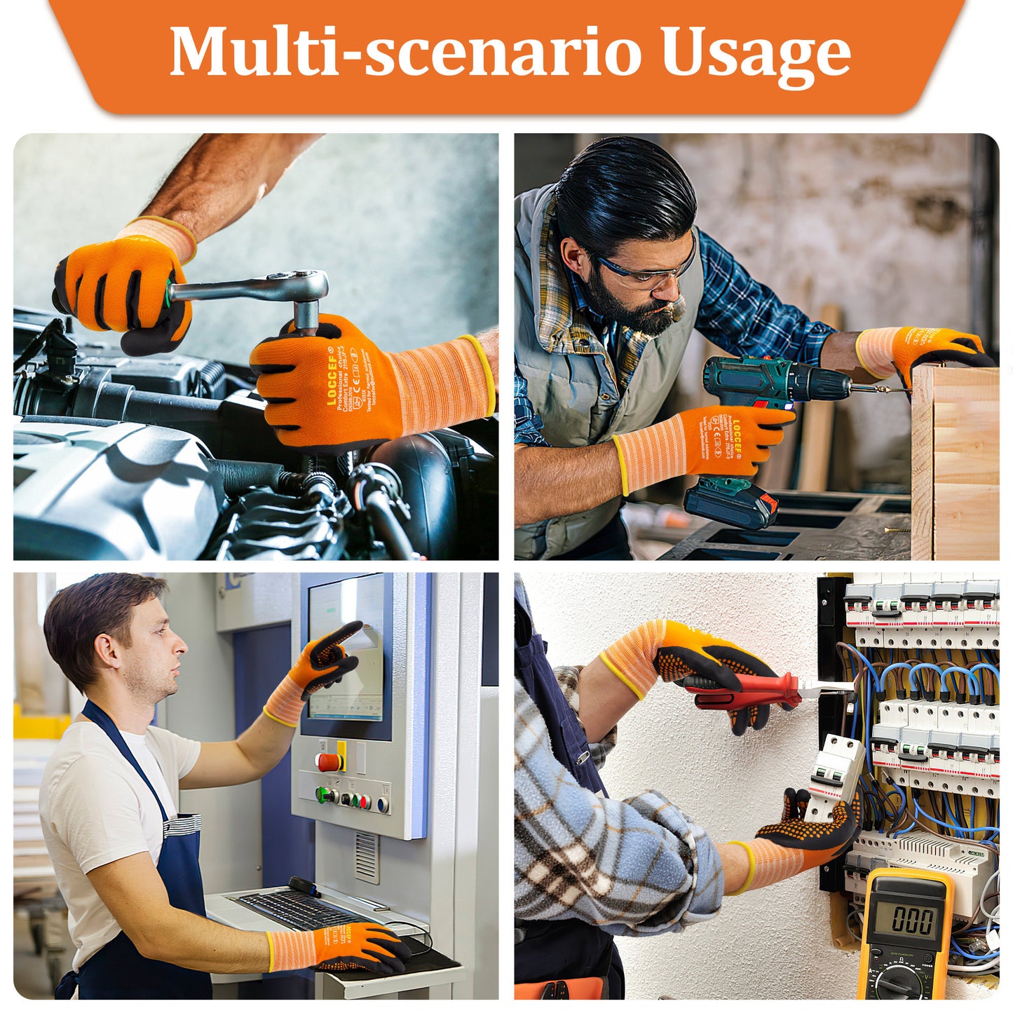 Work Gloves MicroFoam Nitrile Coated-6 Pairs,Endurance Seamless Knit Nylon,Dots on palm,Tacky Dot Grip Gloves,Orange