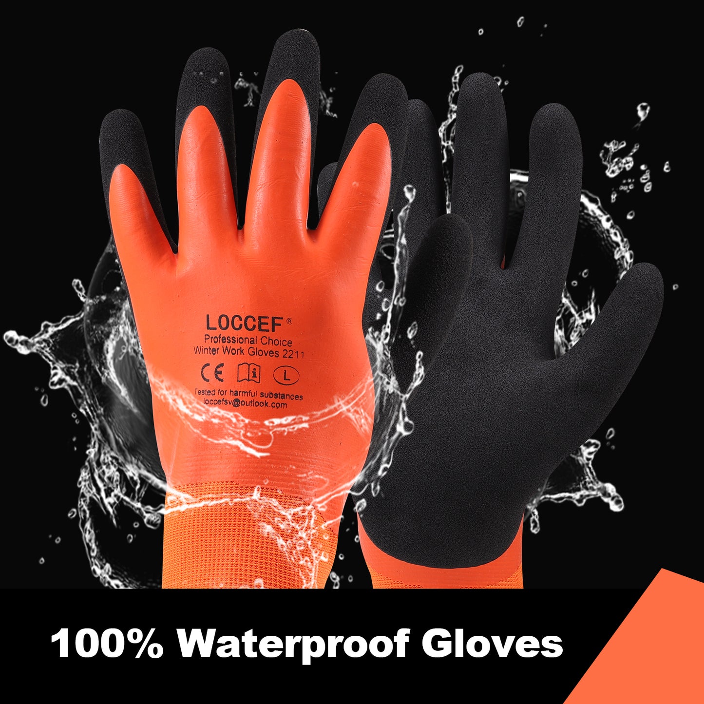 2 Pairs 100% Waterproof Winter Gloves,Winter Work Gloves Thermal Liner Grip Coating Warm,Thermal Insulated,Super Grip