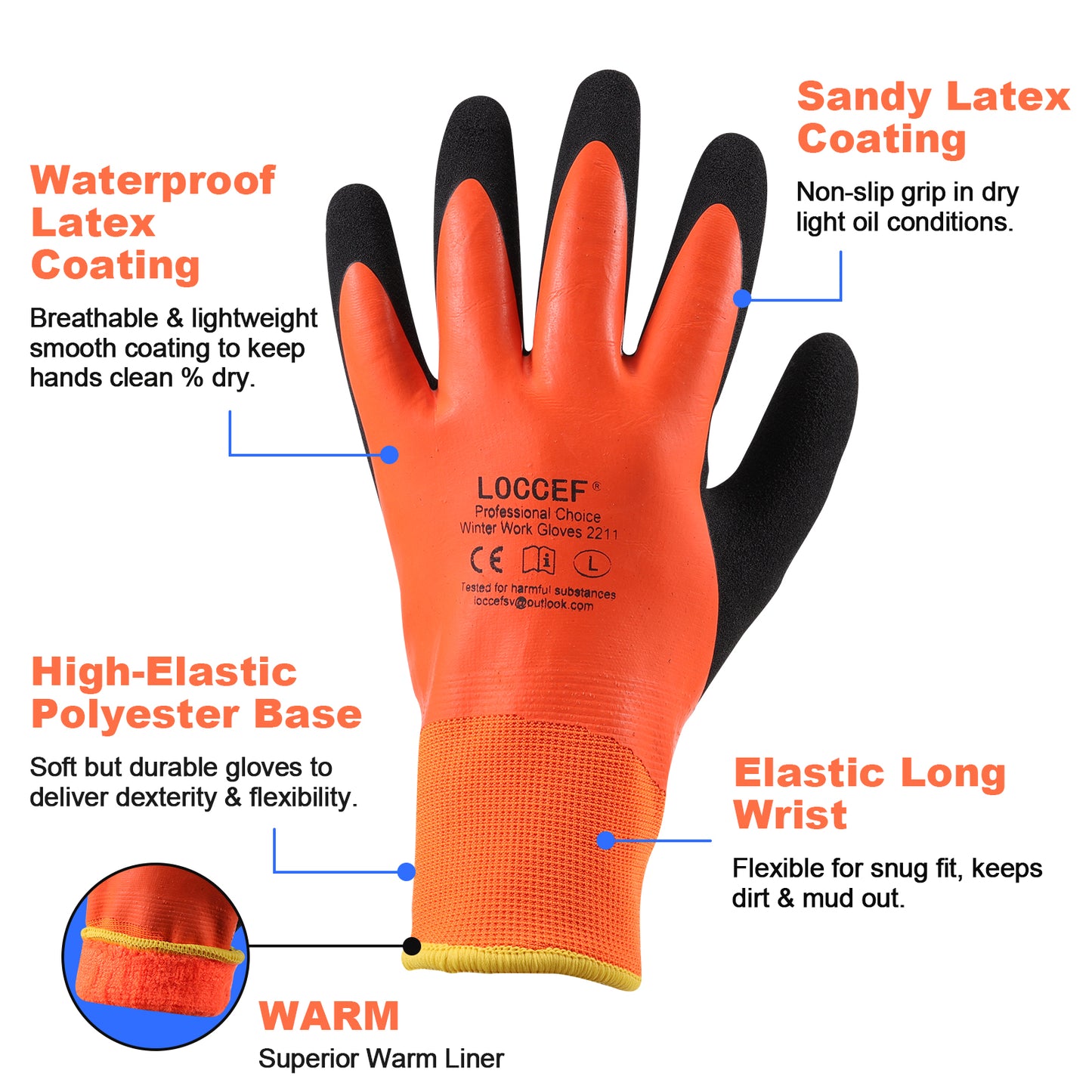2 Pairs 100% Waterproof Winter Gloves,Winter Work Gloves Thermal Liner Grip Coating Warm,Thermal Insulated,Super Grip