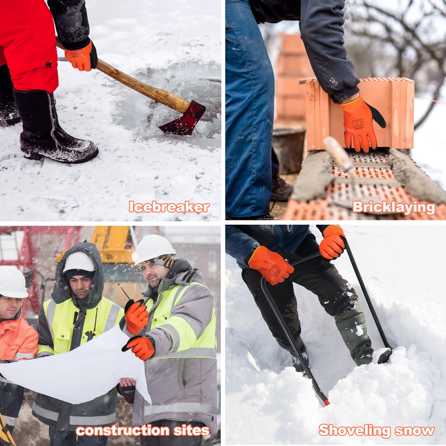 2 Pairs 100% Waterproof Winter Gloves,Winter Work Gloves Thermal Liner Grip Coating Warm,Thermal Insulated,Super Grip