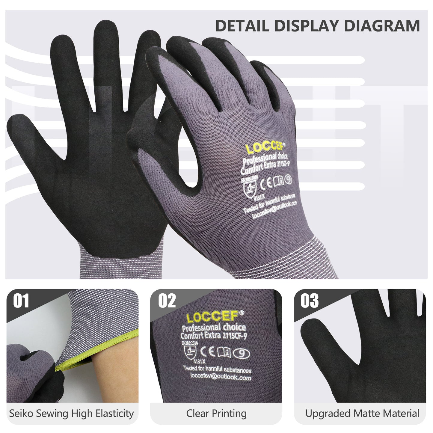 Work Gloves MicroFoam Nitrile Coated-6 Pairs,Seamless Knit Nylon Gloves,Gray Work gloves