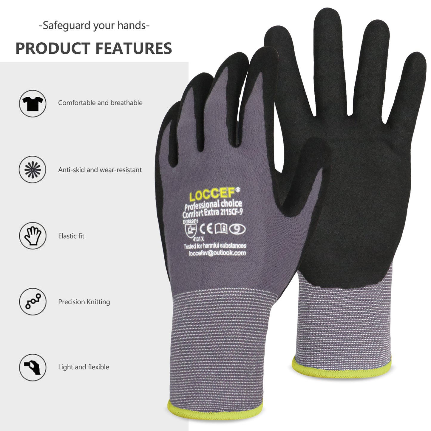 Work Gloves MicroFoam Nitrile Coated-6 Pairs,Seamless Knit Nylon Gloves,Gray Work gloves
