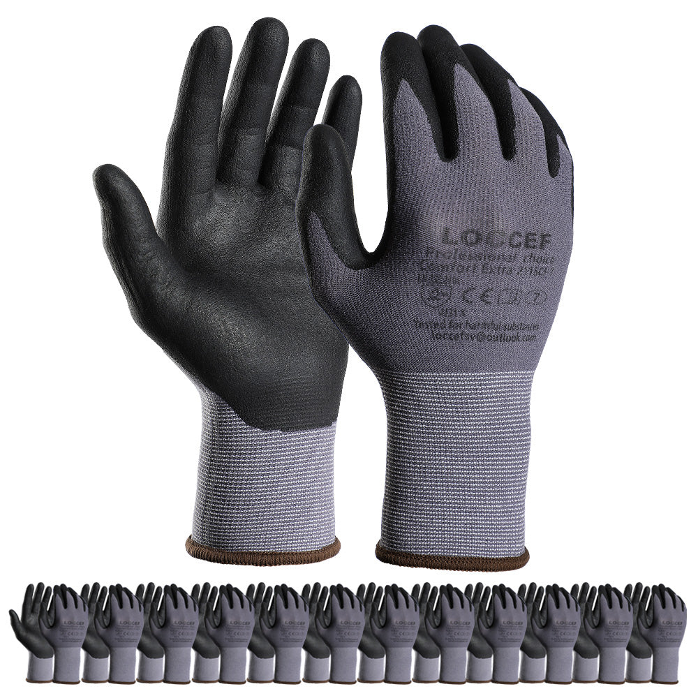 Safety Work Gloves MicroFoam Nitrile Coated-12 Pairs,Seamless Knit Nylon Gloves,Home Improvement,Micro-Foam Gloves