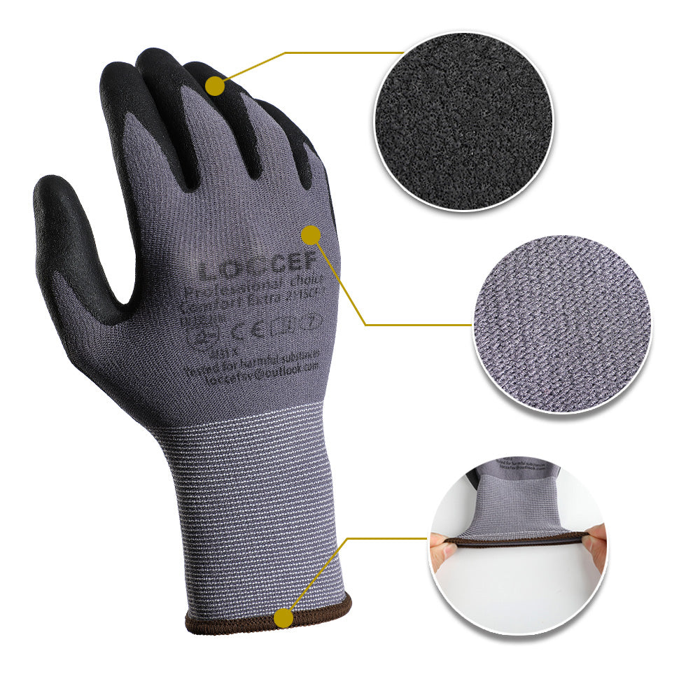 Safety Work Gloves MicroFoam Nitrile Coated-12 Pairs,Seamless Knit Nylon Gloves,Home Improvement,Micro-Foam Gloves