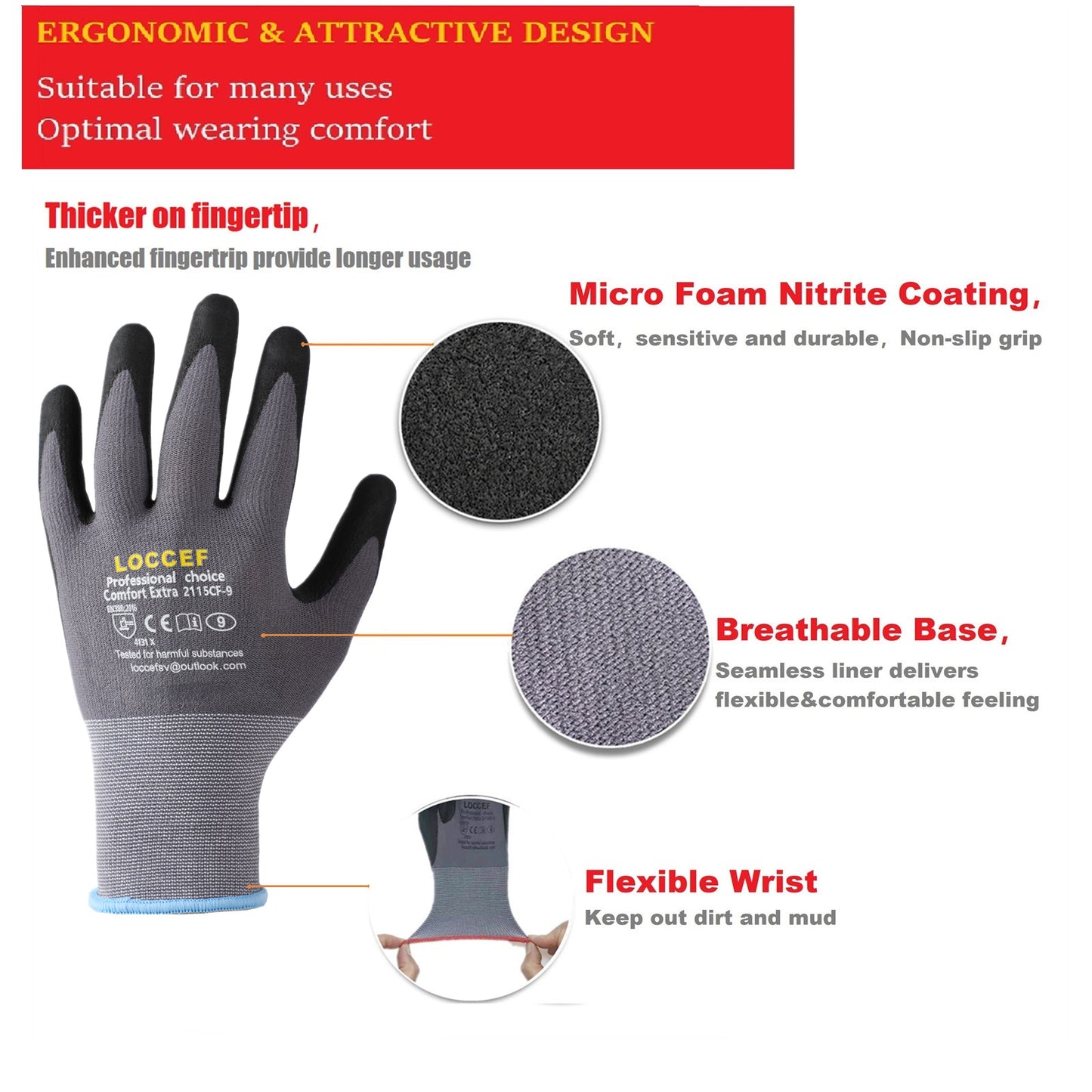 Safety Work Gloves MicroFoam Nitrile Coated-12 Pairs,Seamless Knit Nylon Gloves,Home Improvement,Micro-Foam Gloves