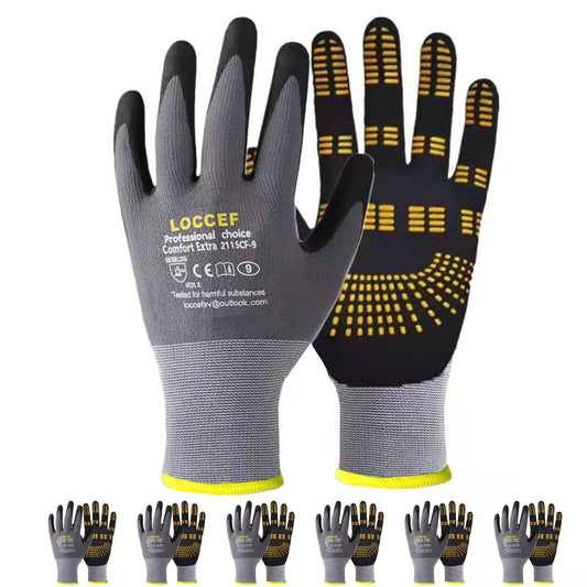Safety Work Gloves MicroFoam Nitrile Coated-6 Pairs,Endurance Seamless Knit Nylon,Dots on palm,Tacky Dot Grip Gloves