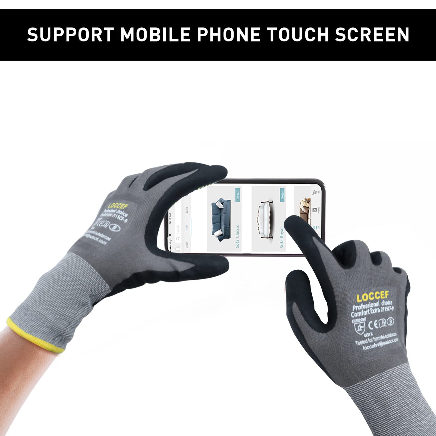 Safety Work Gloves MicroFoam Nitrile Coated-6 Pairs,Endurance Seamless Knit Nylon,Dots on palm,Tacky Dot Grip Gloves