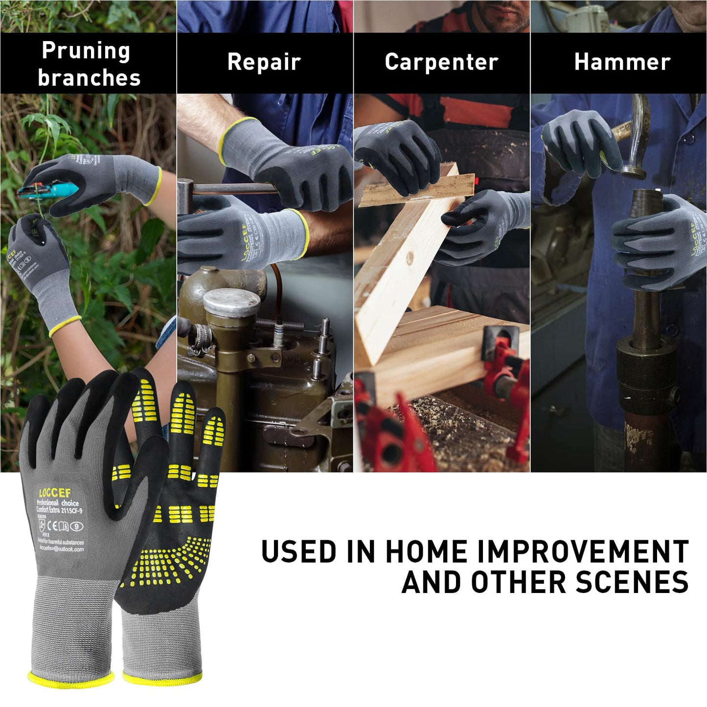 Safety Work Gloves MicroFoam Nitrile Coated-6 Pairs,Endurance Seamless Knit Nylon,Dots on palm,Tacky Dot Grip Gloves