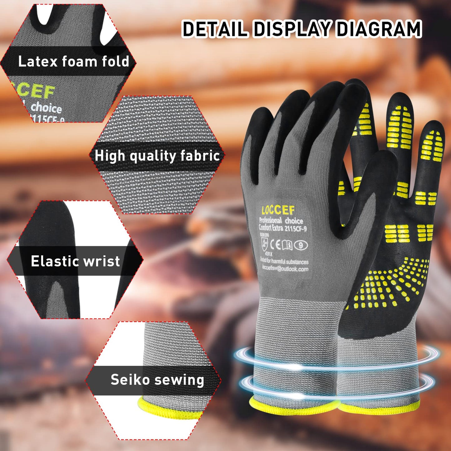 Safety Work Gloves MicroFoam Nitrile Coated-6 Pairs,Endurance Seamless Knit Nylon,Dots on palm,Tacky Dot Grip Gloves