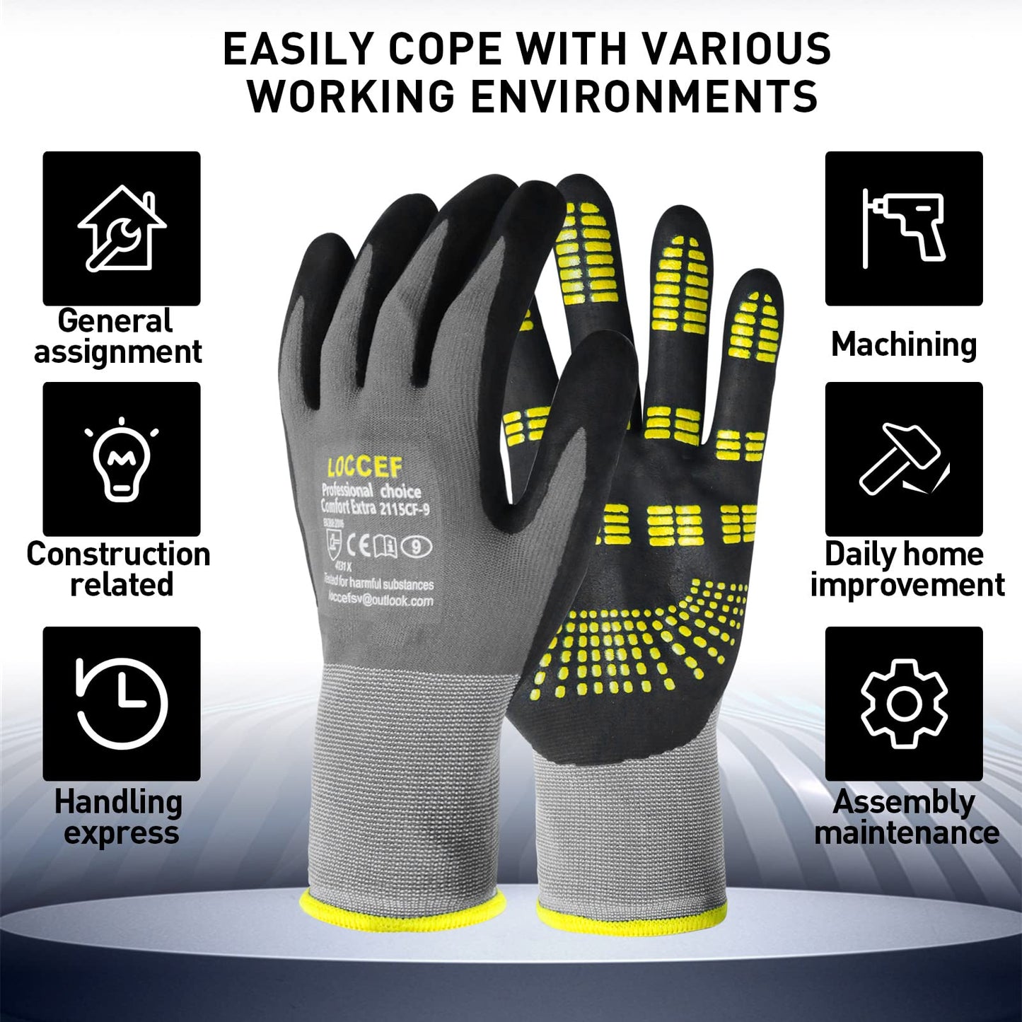 Safety Work Gloves MicroFoam Nitrile Coated-6 Pairs,Endurance Seamless Knit Nylon,Dots on palm,Tacky Dot Grip Gloves